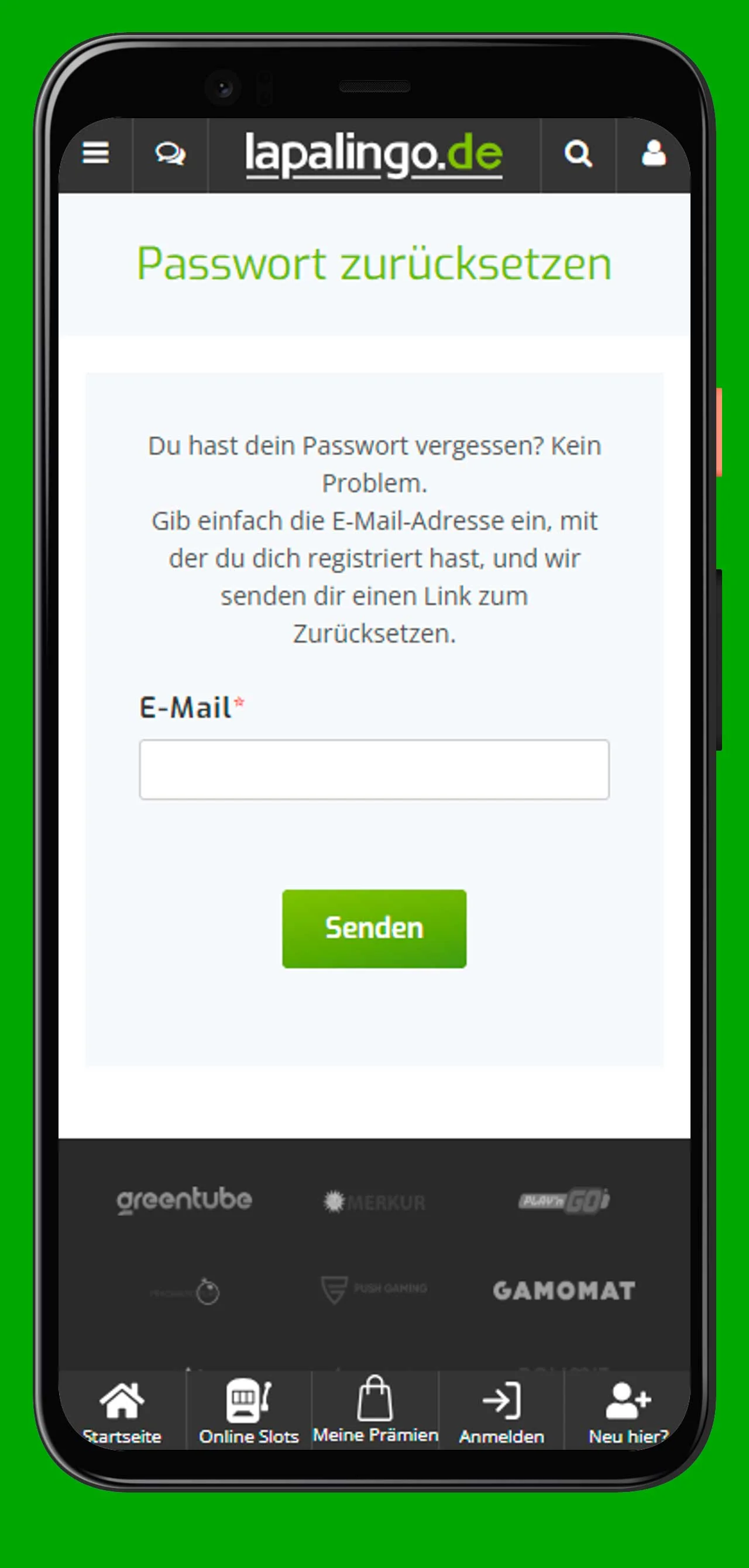 Mobile Passwort-Wiederherstellung Lapalingo Casino