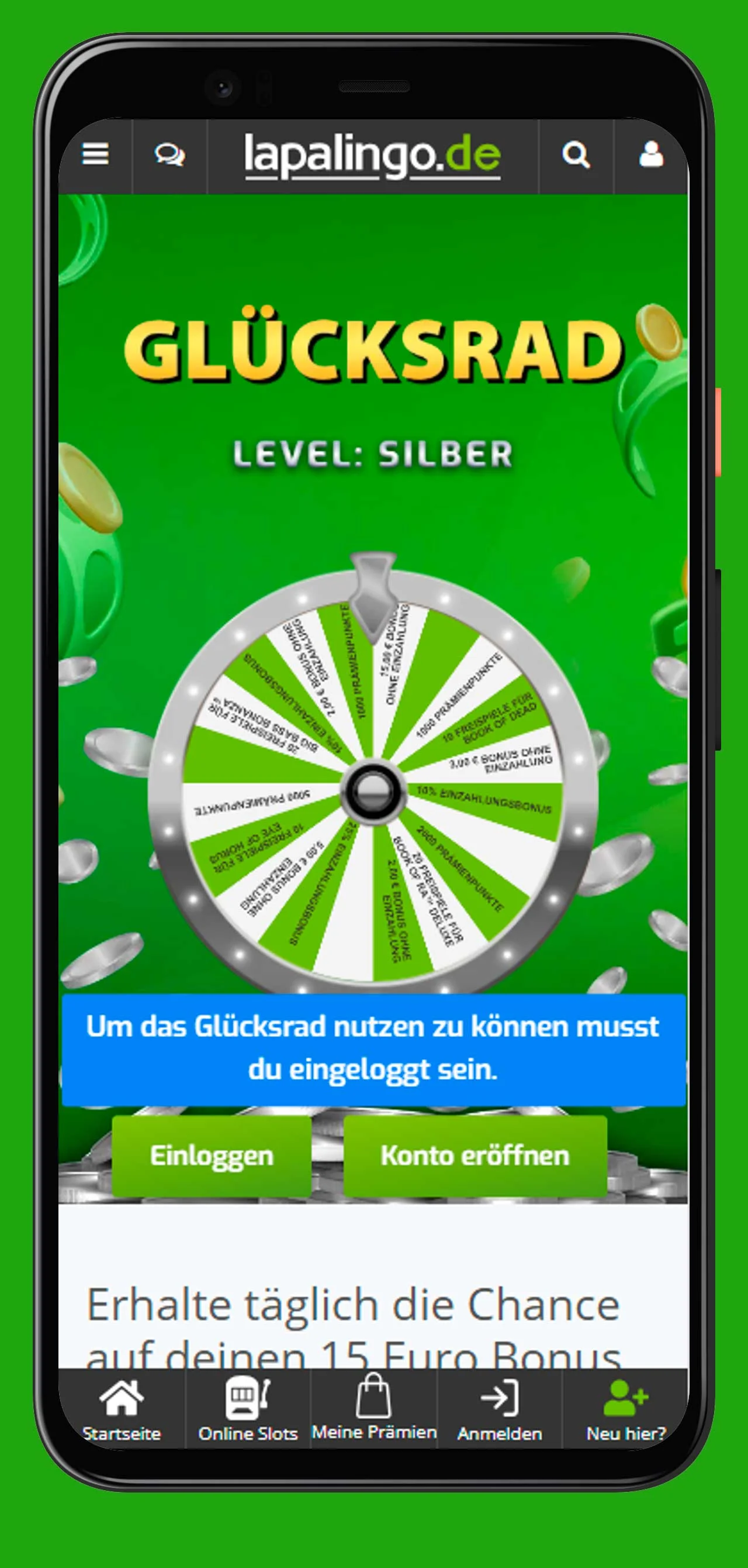 mobiles Glücksrad Lapalingo Casino
